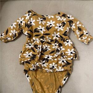 Baby Girl Floral Romper - Mustard Yellow